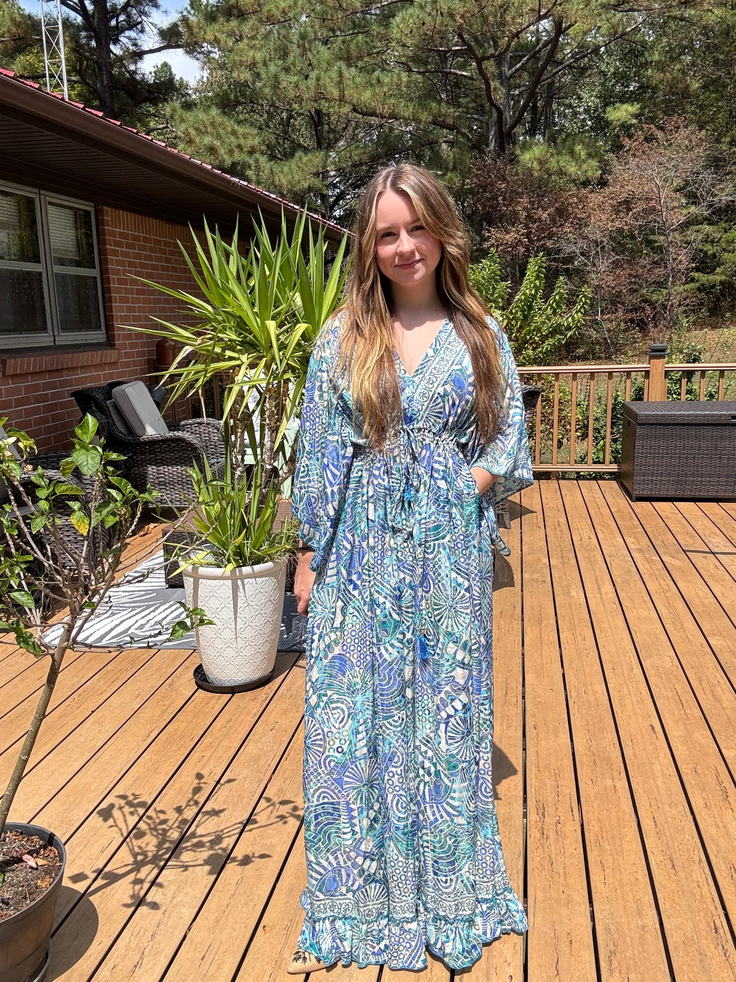 "Moon Light Bloom" Empire Waist Maxi Dress - One Size S to 2X