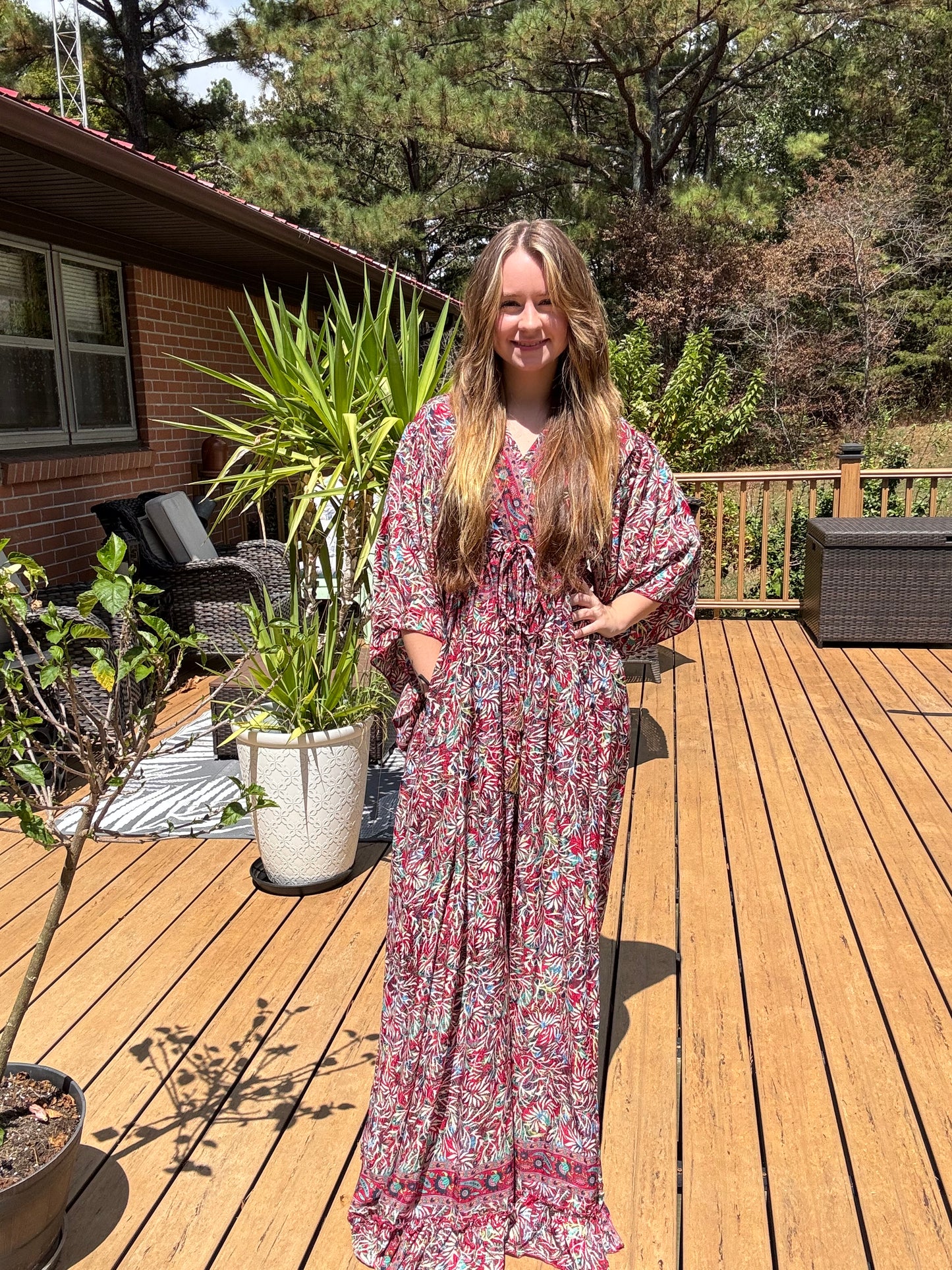 "Moon Light Bloom" Empire Waist Maxi Dress - One Size S to 2X