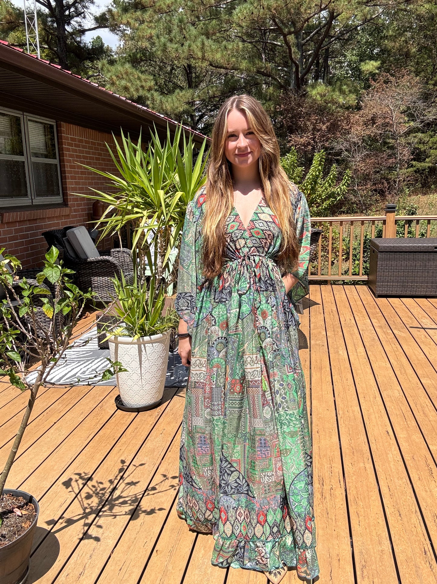 "Moon Light Bloom" Empire Waist Maxi Dress - One Size S to 2X