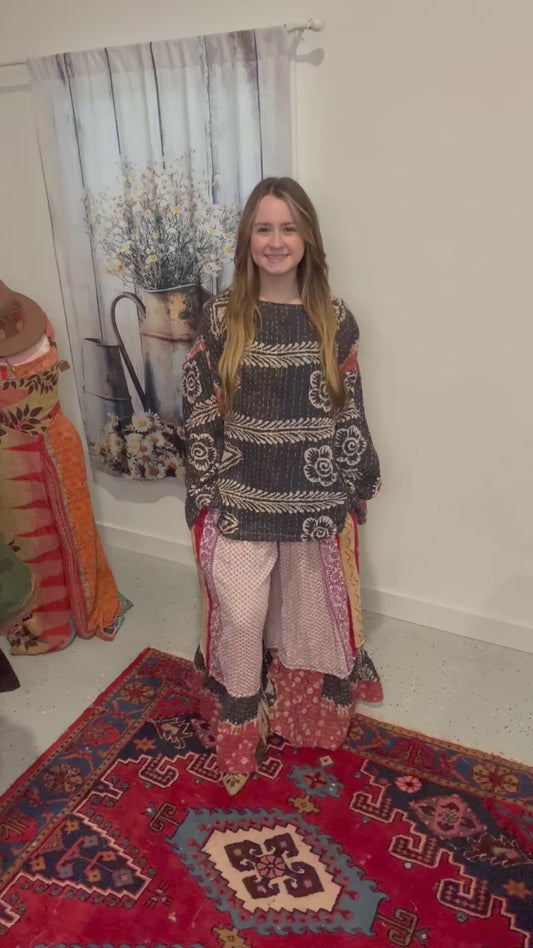 Set of tunic style top with ruffle pants - One Size M to 3X