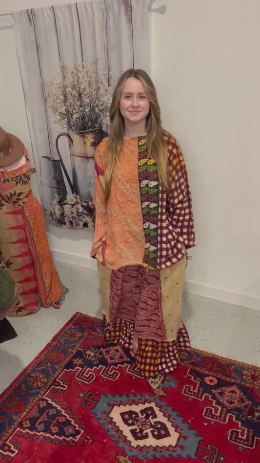 Set of tunic style top with ruffle pants - One Size M to 3X