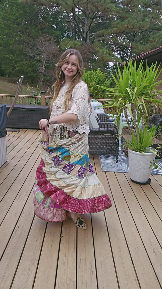 "Be Free" Patchwork Skirt    One Size S to 2X