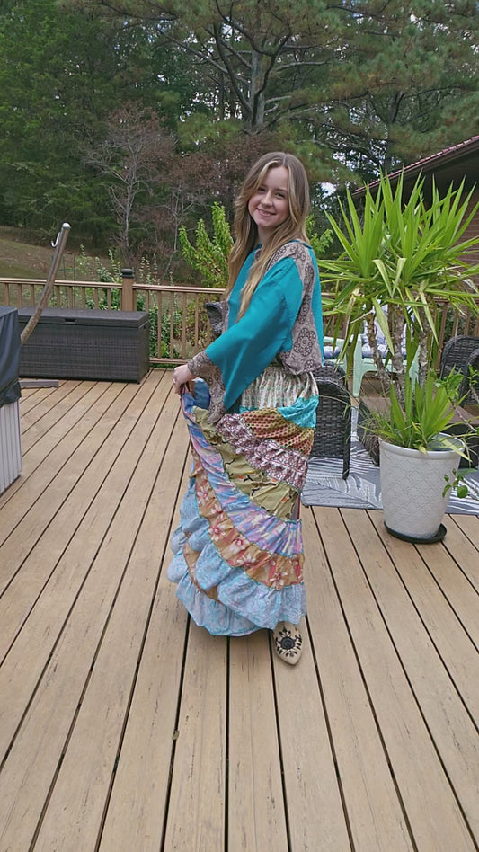 "Be Free" Patchwork Skirt with Crop Top - One Size  S to 2X