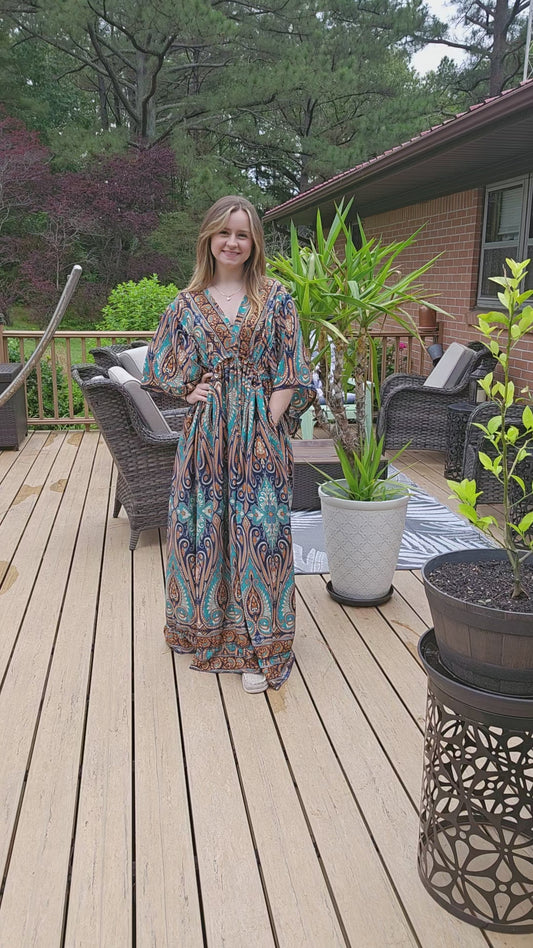 "Moon Light Bloom" Empire Waist Maxi  Dress - One Size S to 2X
