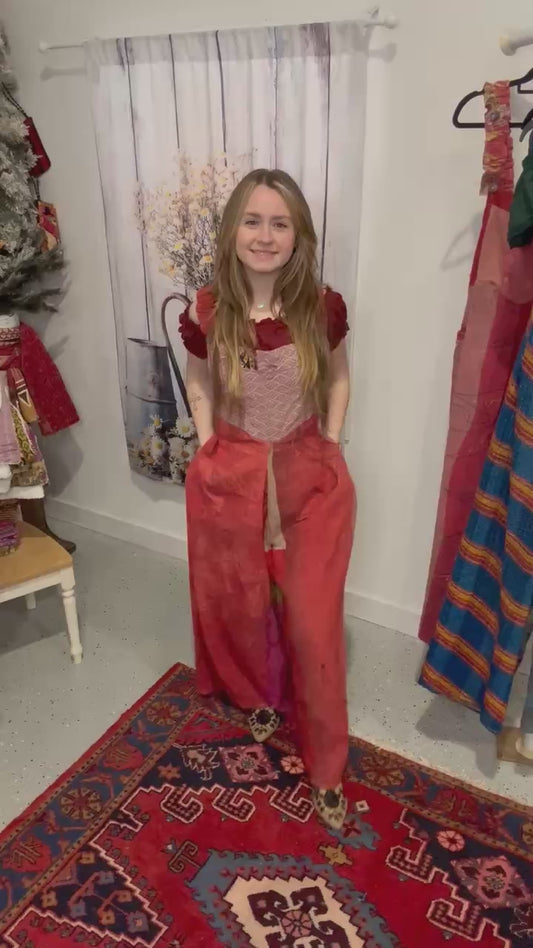 Apron Jumpsuit in Heavy kantha  One Size S to 2X/3X
