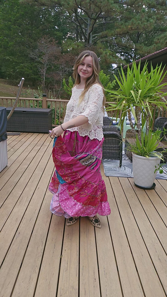 "Be Free" Patchwork Skirt    One Size S to 2X