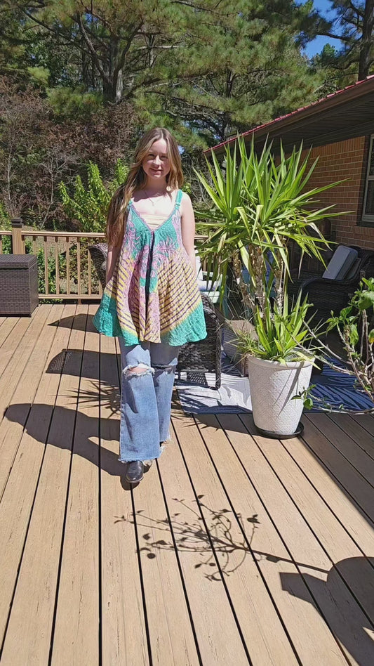 "Flying Bird" Tunic Style Top in Light Kantha , One Size S to XL maybe 2X