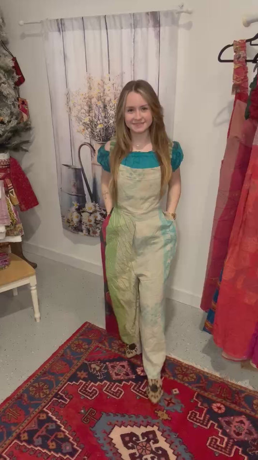 Apron Jumpsuit in Heavy kantha  One Size S to 2X/3X