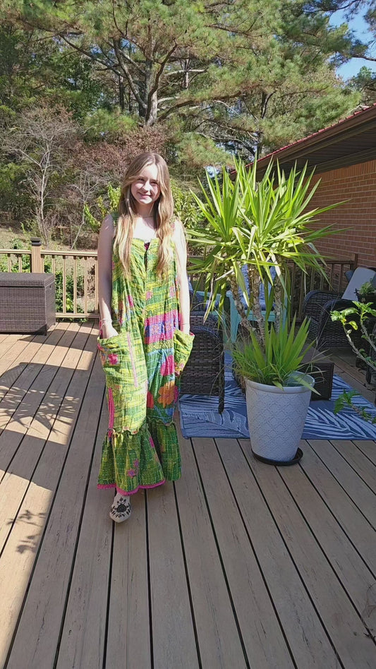 "Good Vibes" Jumpsuit in Light Kantha , One Size  S to 2X/3X