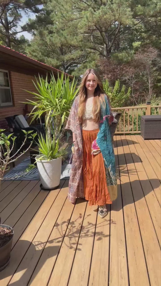 Whimsical Fairy / Witchy Duster with Elongated Hoodie in Light Kantha - One Size S to 2X /3X