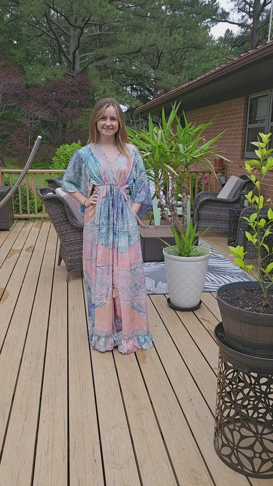 "Moon Light Bloom" Empire Waist Maxi  Dress - One Size S to 2X