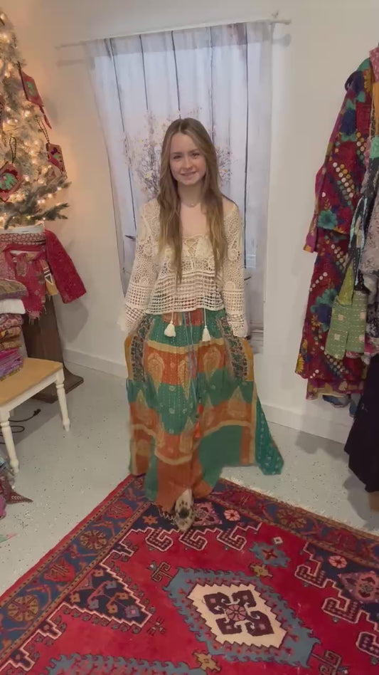 "Peasant" Light Kantha Maxi  Skirt - One Size S to 2X/3X