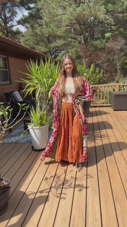 Whimsical Fairy / Witchy Duster with Elongated Hoodie in Light Kantha - One Size S to 2X /3X