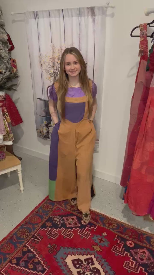 Apron Jumpsuit in Heavy kantha  One Size S to 2X/3X