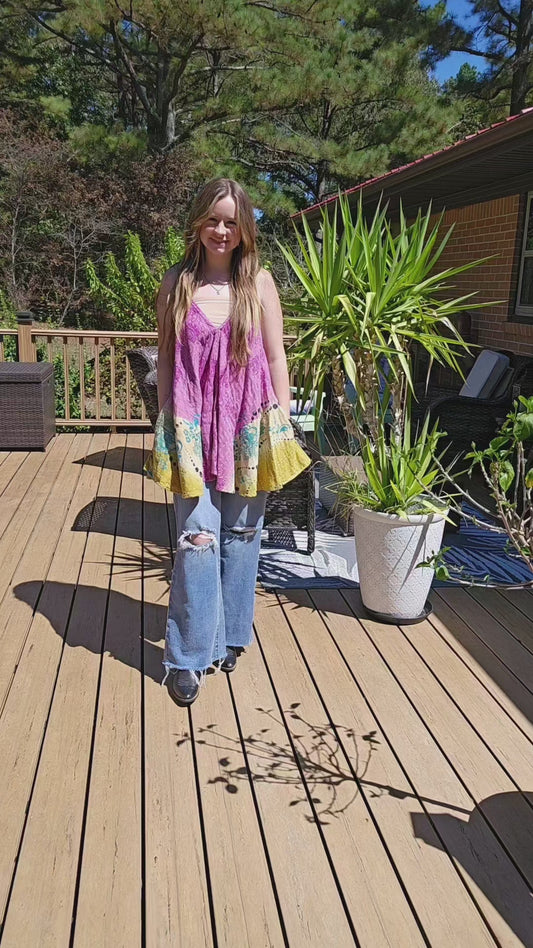 "Flying Bird" Tunic Style Top in Light Kantha , One Size S to XL maybe 2X