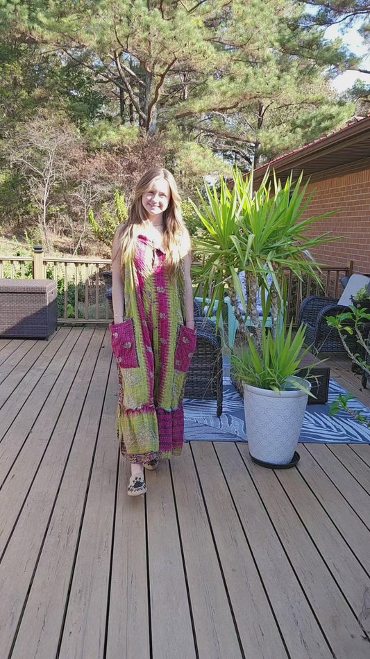 "Good Vibes" Jumpsuit in light kantha - One size S to 2X /3X