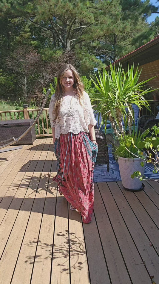 "Peasant" Light Kantha Maxi  Skirt - One Size S to 2X/3X