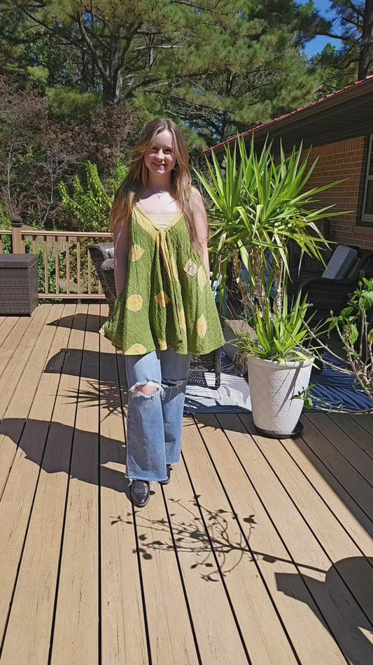 "Flying Bird" Tunic Style Top in Light Kantha , One Size S to XL maybe 2X