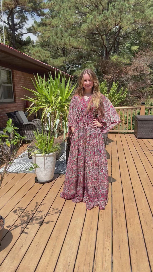 "Moon Light Bloom" Empire Waist Maxi Dress - One Size S to 2X