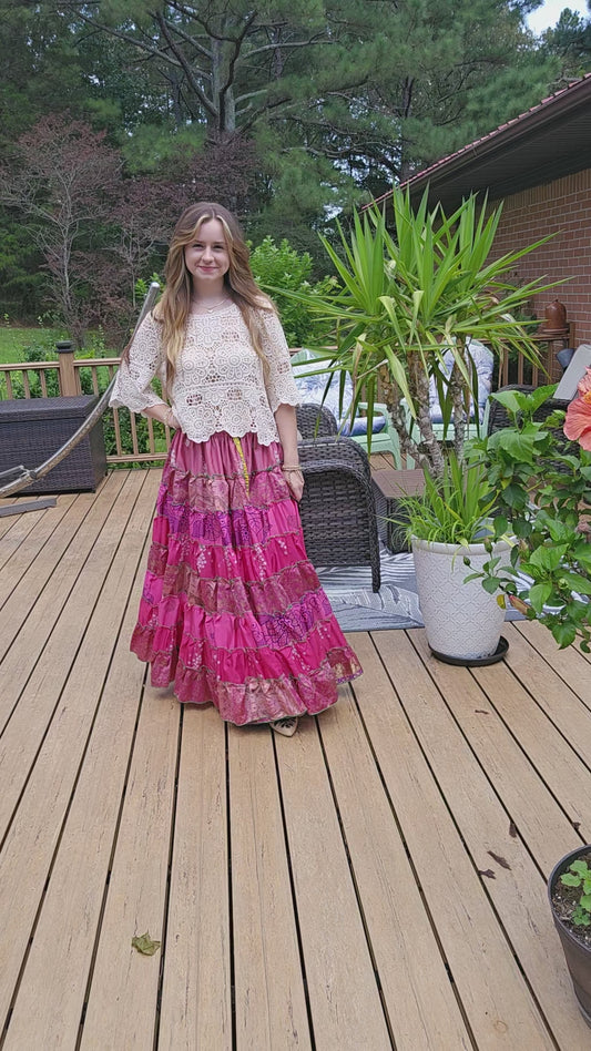 "Be Free" Patchwork Skirt    One Size S to 2X