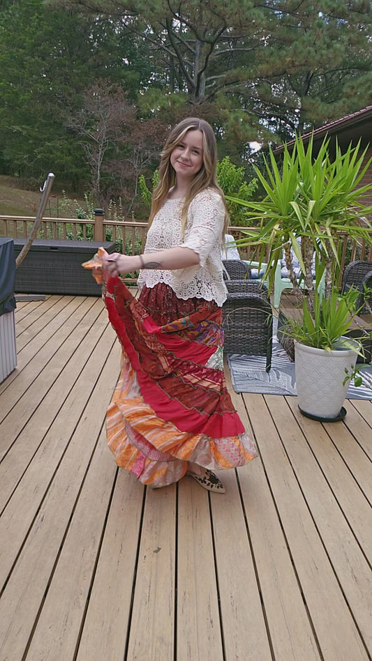 "Be Free" Patchwork Skirt    One Size S to 2X