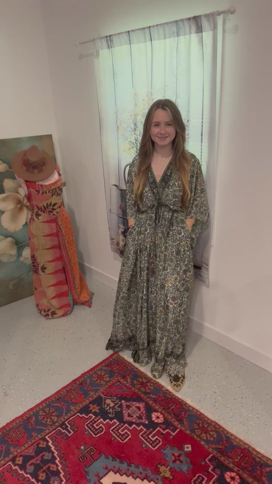 "Moon Light Bloom" Empire Waist Maxi Dress - One Size S to 2X