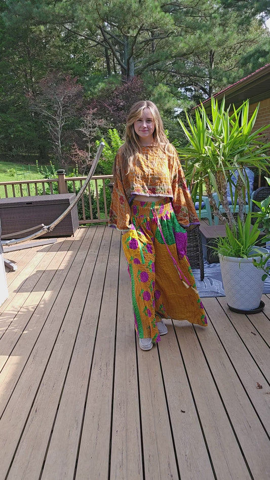 "Peasant" Light Kantha Pant Set - One Size S to 2X