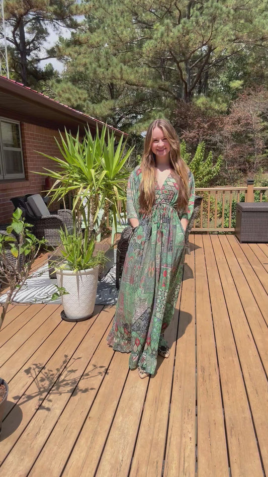 "Moon Light Bloom" Empire Waist Maxi Dress - One Size S to 2X