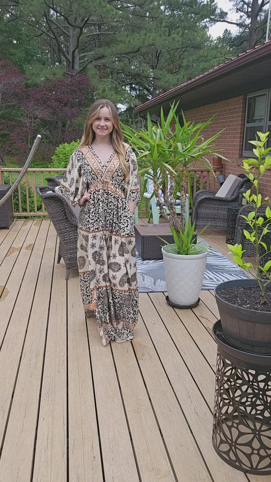 "Moon Light Bloom" Empure Waist Maxi  Dress - One Size S to 2X