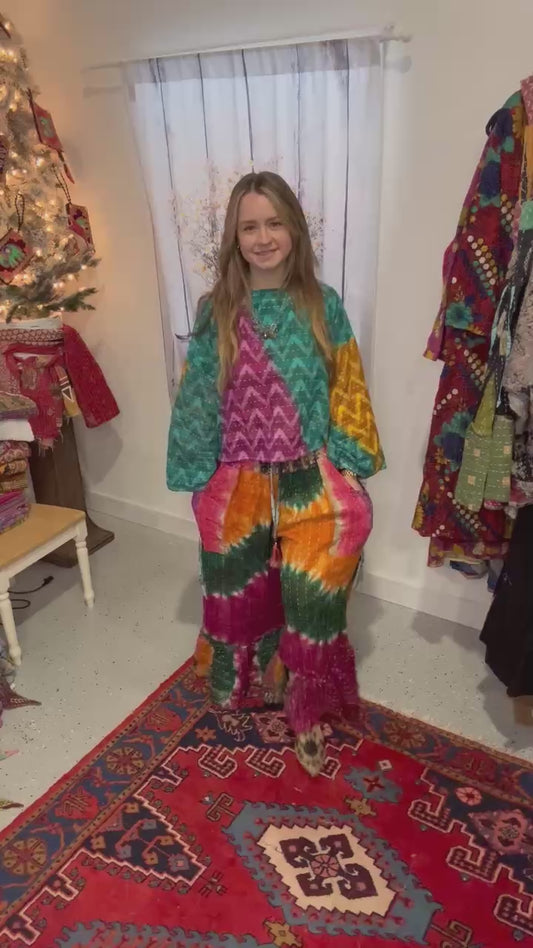 Nomad Spirit Set of Kantha Pants and Top - One Size S to 2X