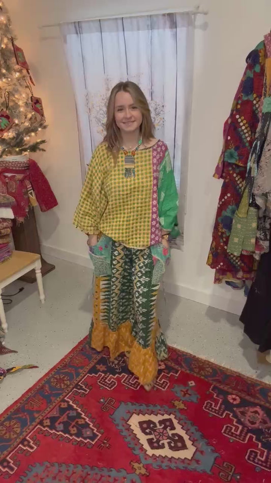 Nomad Spirit Set of Kantha Pants and Top - One Size S to 2X