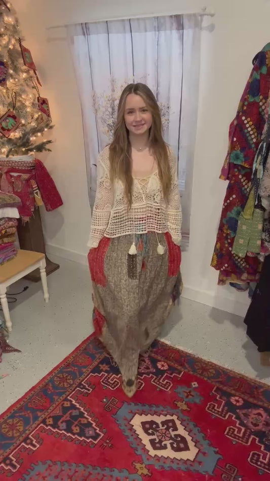 "Peasant" Light Kantha Maxi  Skirt - One Size S to 2X/3X