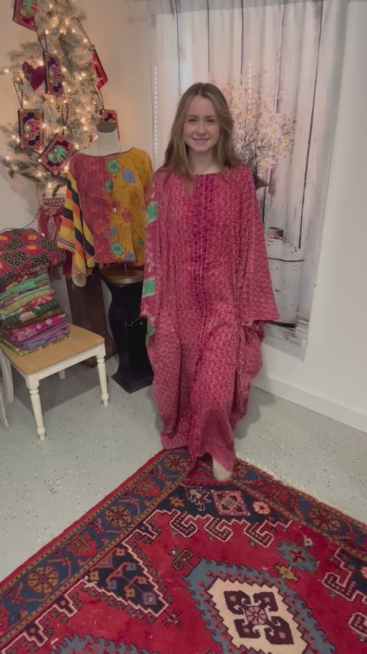 Selene Caftan in light kantha - One size S to 3X /4X