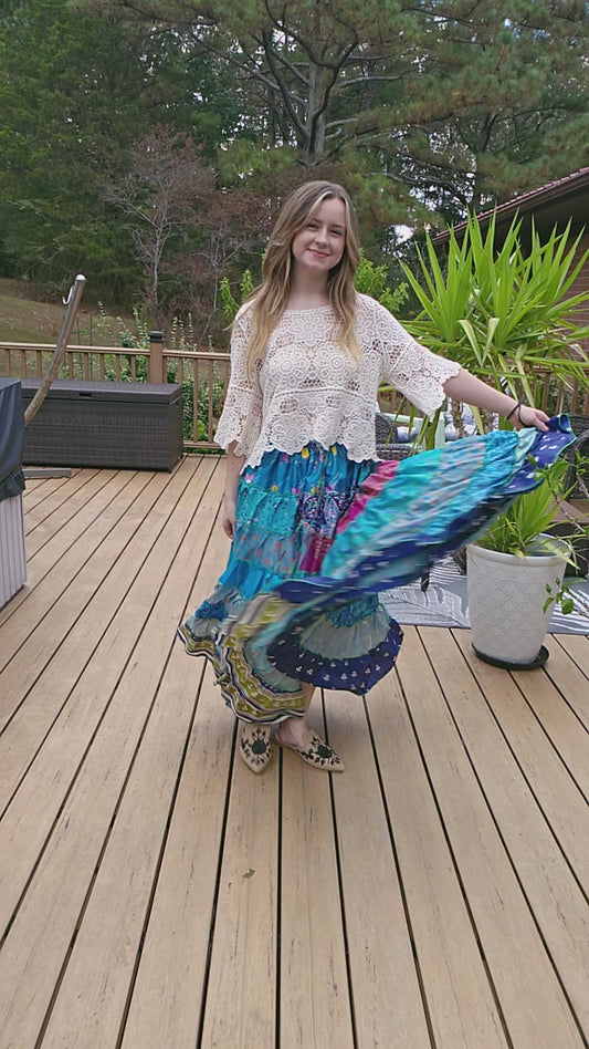 "Be Free" Patchwork Skirt    One Size S to 2X