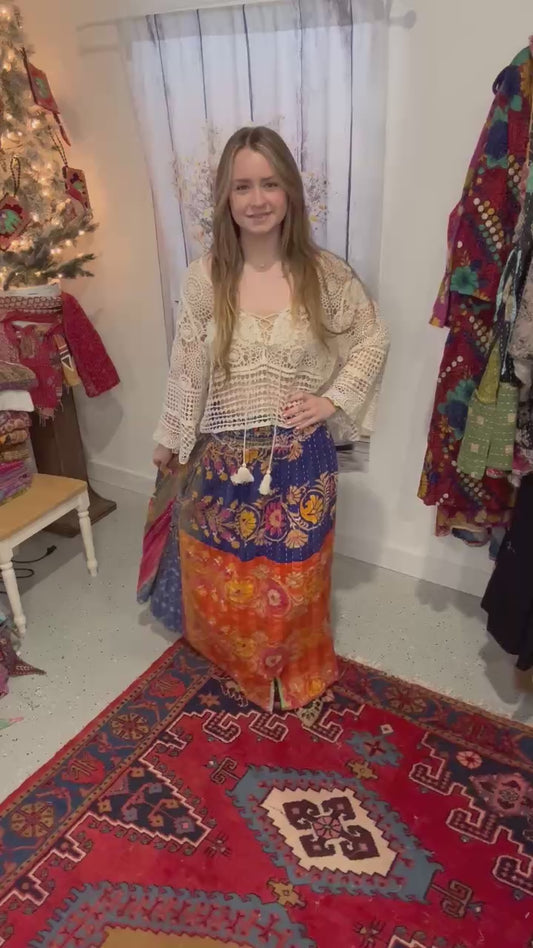 "Peasant" Light Kantha Maxi  Skirt - One Size S to 2X/3X