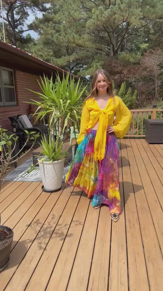 Rainbow Hand Tie Dyed Palazzo Pants with side Pockets - One size S to 2X