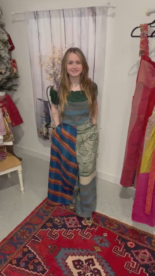 Apron Jumpsuit in Heavy kantha  One Size S to 2X/3X