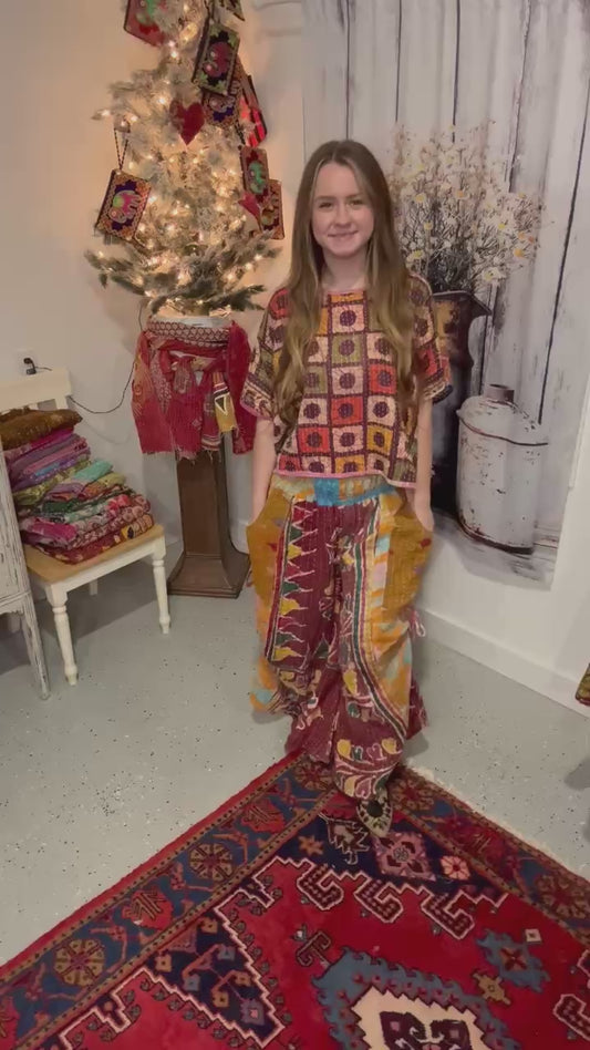 "Peasant" Light Kantha Pant Set - One Size S to 2X