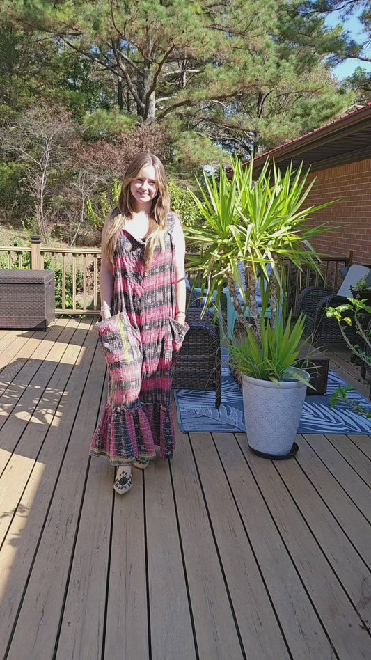 "Good Vibes" Jumpsuit in light kantha - One size S to 2X/3X