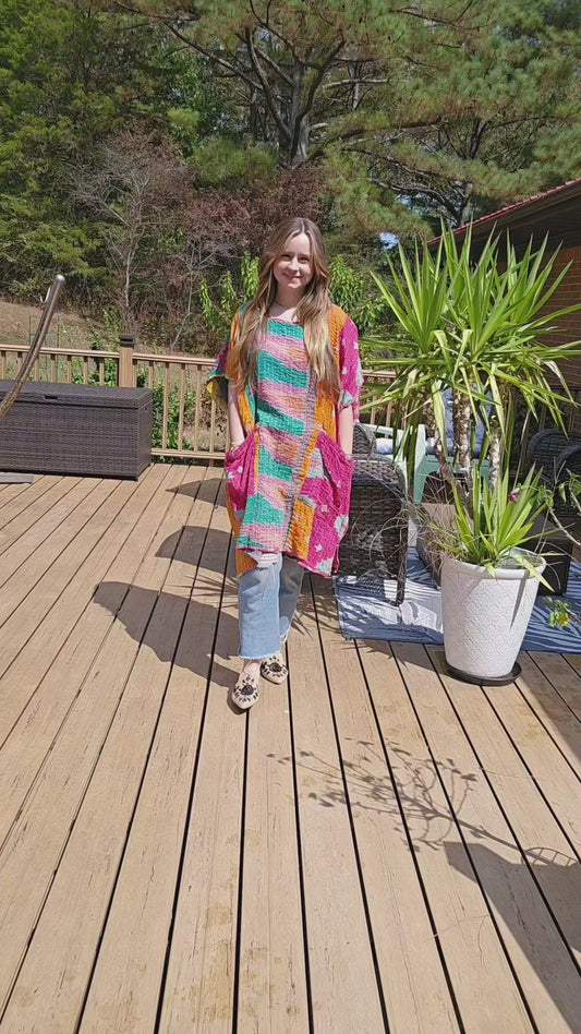 "The Swag Tunic 2" in kantha, One Size S to 3X