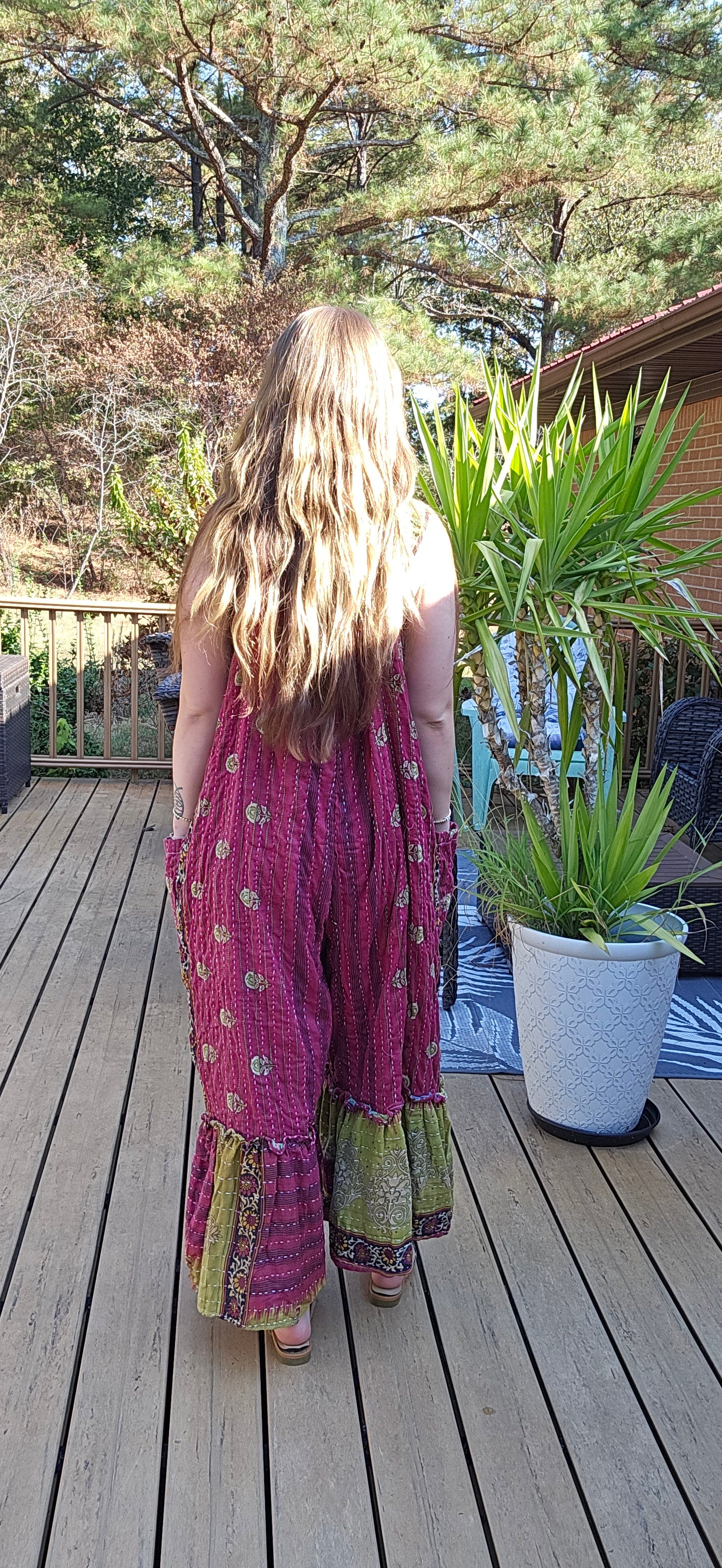 "Good Vibes" Jumpsuit in light kantha - One size S to 2X /3X