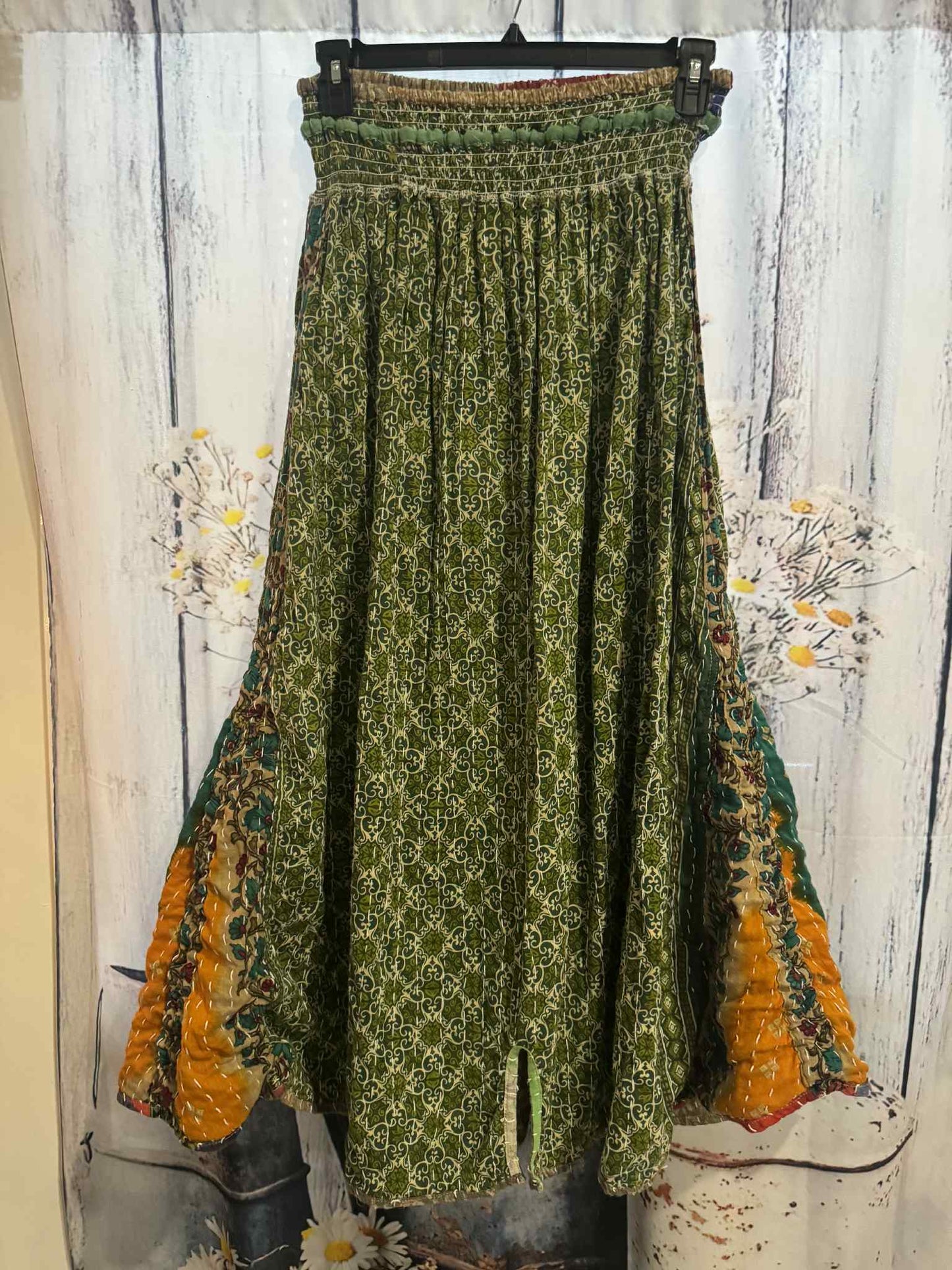 "Peasant" Light Kantha Maxi  Skirt - One Size S to 2X/3X