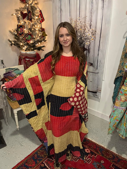 Selene Caftan in light kantha, One Size S to 3X