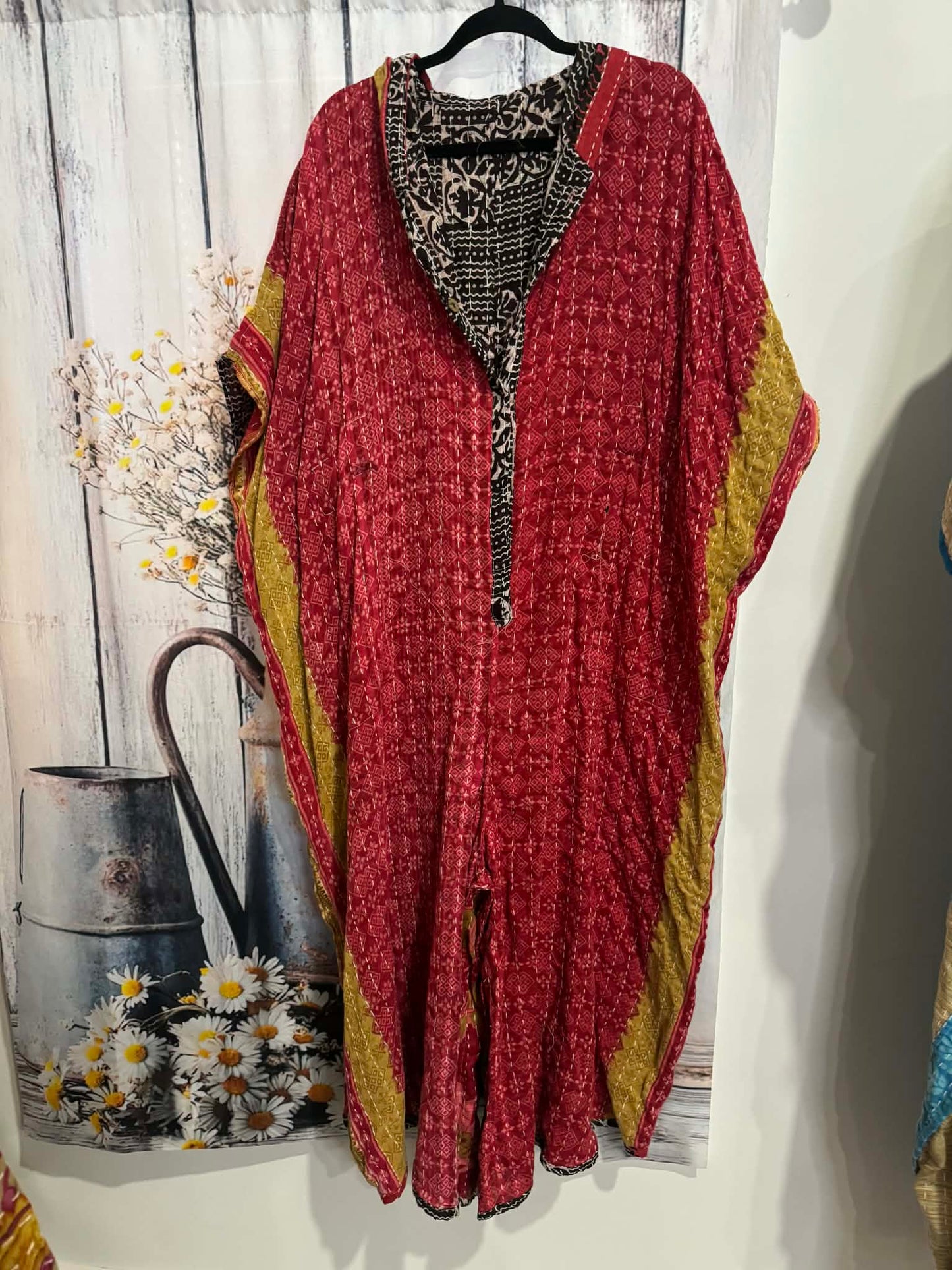 Cozy Jumpsuit with Hoodie in Light Kantha - One Size S to 3X