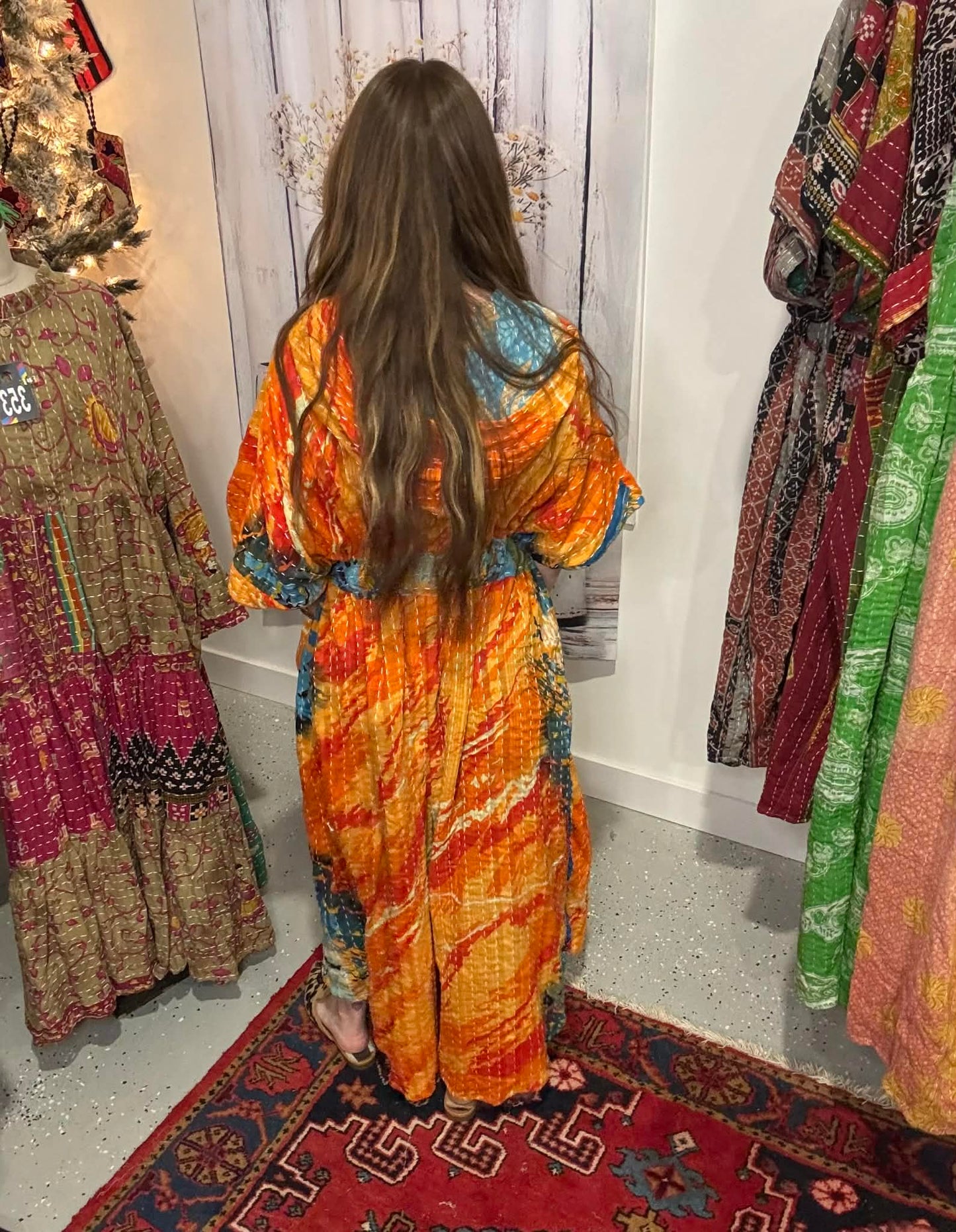 Cozy Jumpsuit with Hoodie in Light Kantha - One Size S to 3X