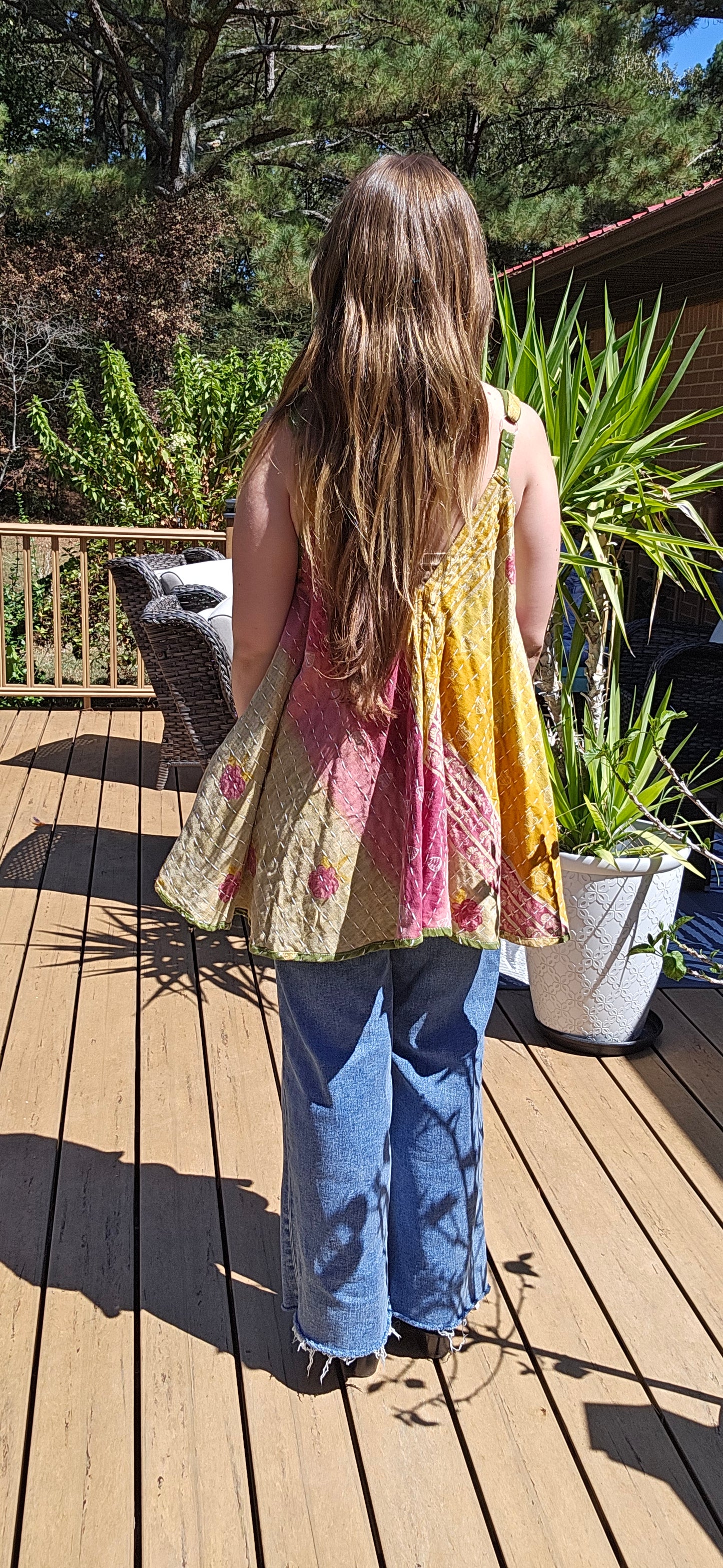 "Flying Bird" Tunic Style Top in Light Kantha , One Size S to XL maybe 2X