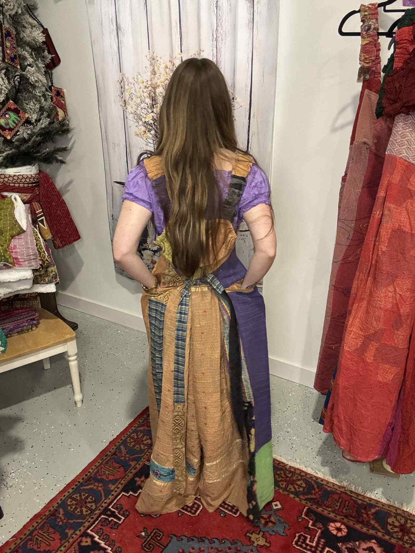 Apron Jumpsuit in Heavy kantha  One Size S to 2X/3X