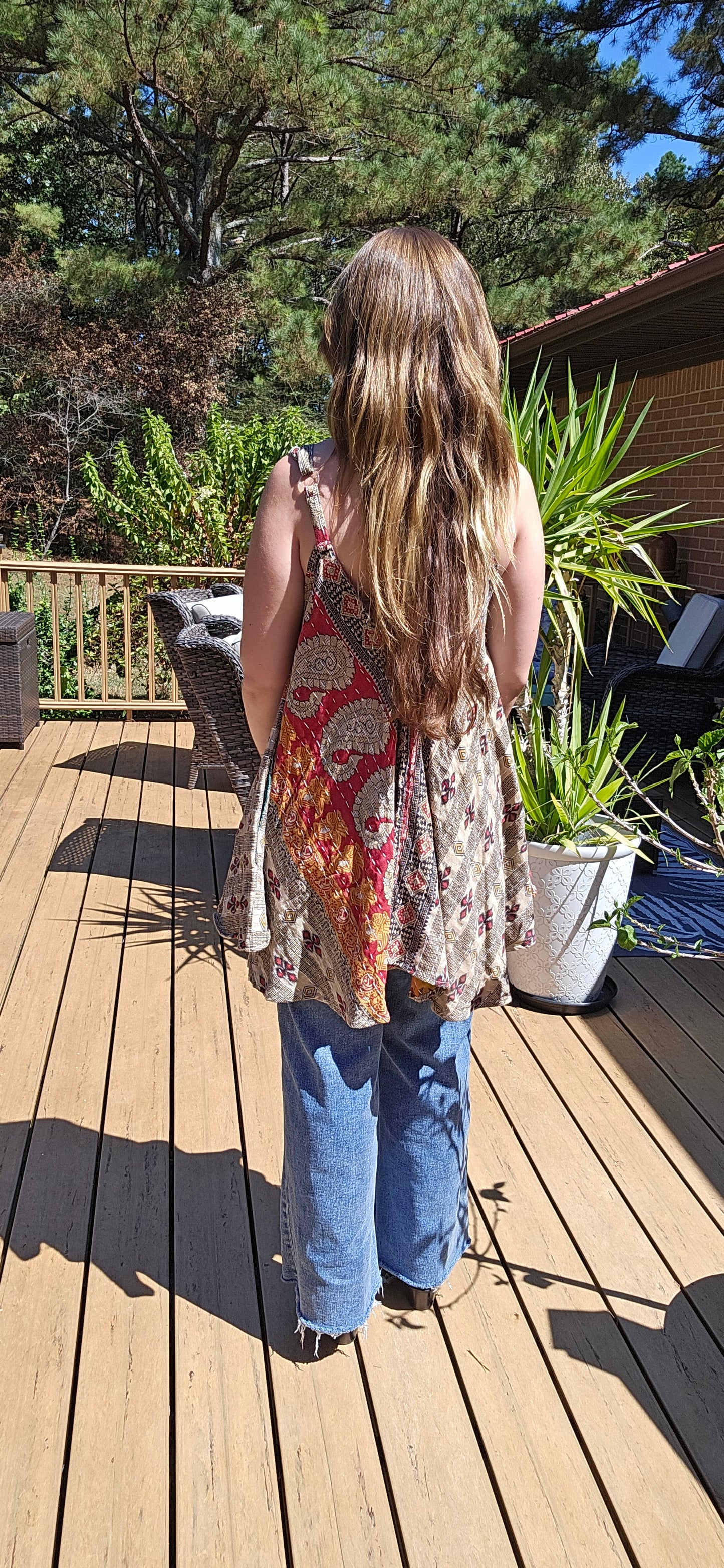 "Flying Bird" Tunic Style Top in Light Kantha , One Size S to XL maybe 2X