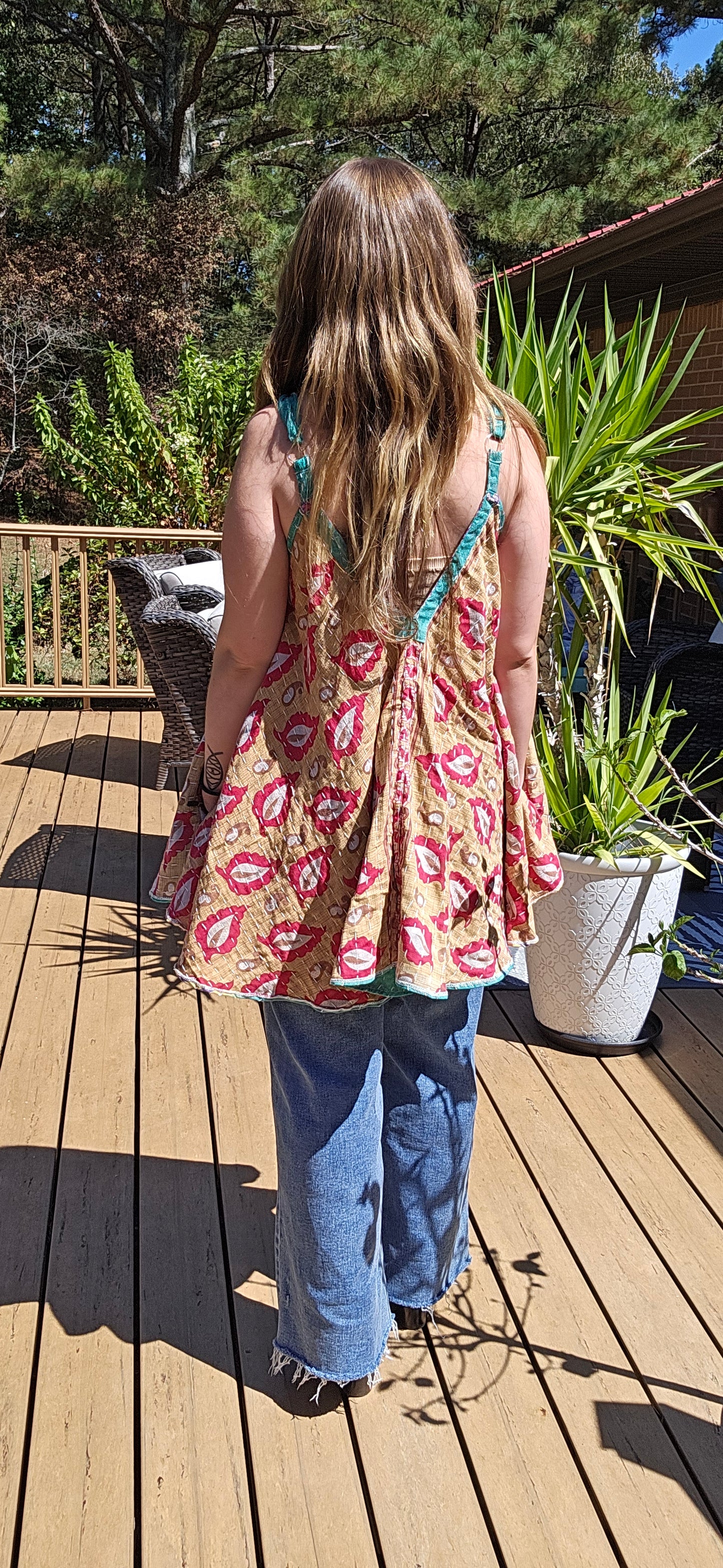 "Flying Bird" Tunic Style Top in Light Kantha , One Size S to XL maybe 2X