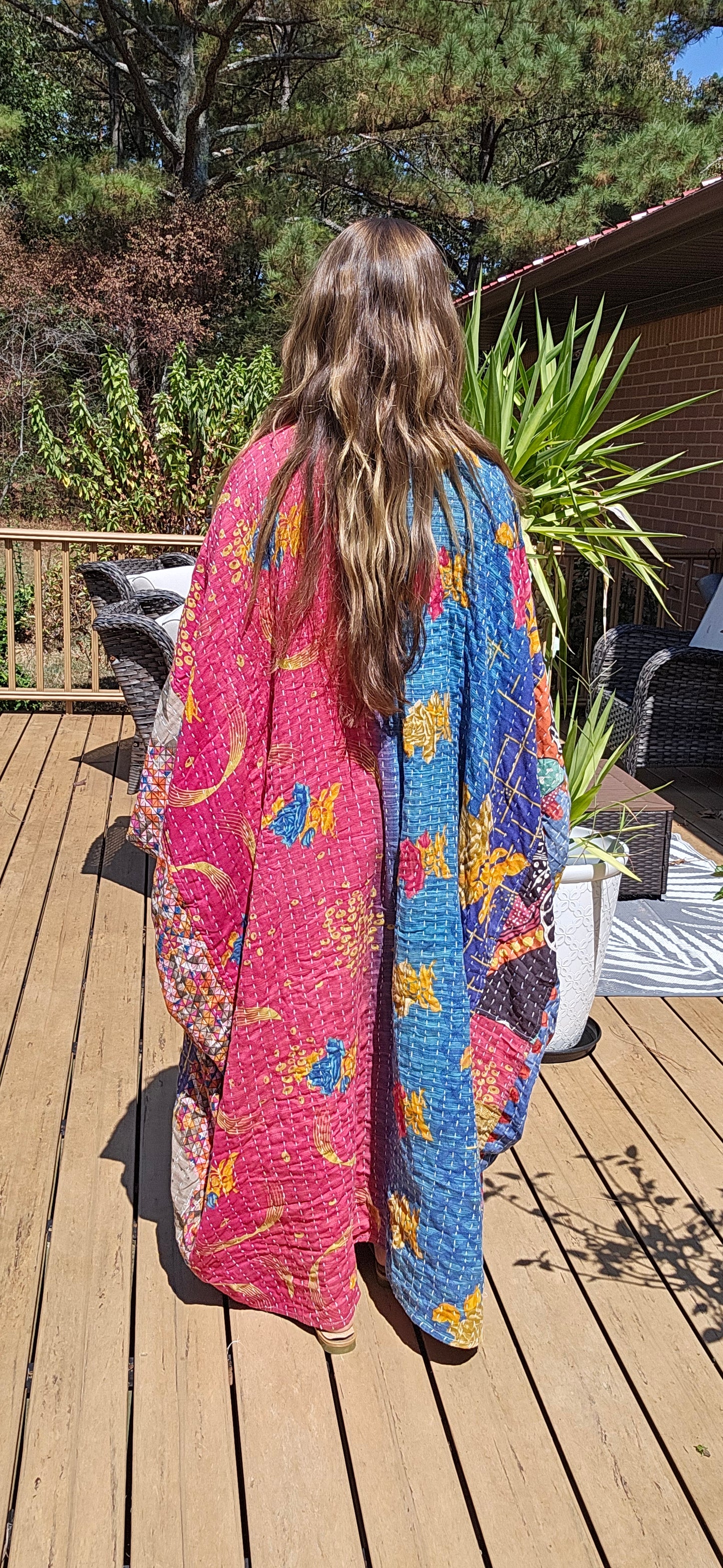 Selene Caftan  in light kantha, One Size S to 3X